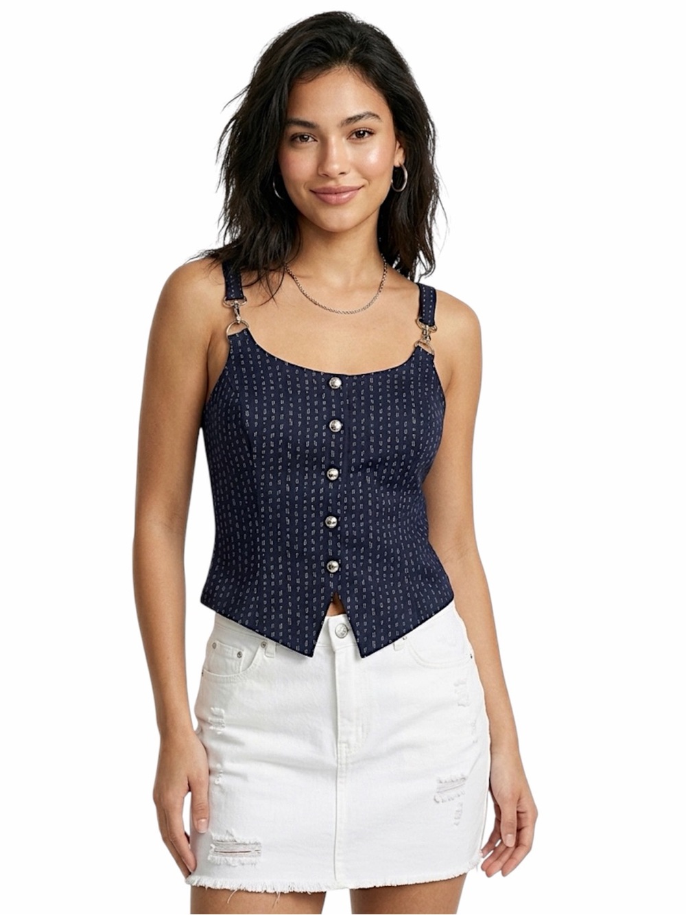 Francine Browner Vintage 90s Pinstripe Clip Strap Vest Top